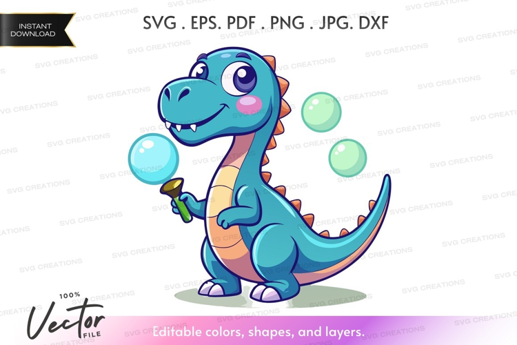 Playful dinosaur blowing bubbles