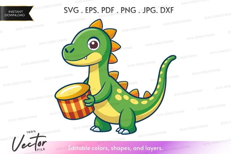 Green dinosaur playing drum