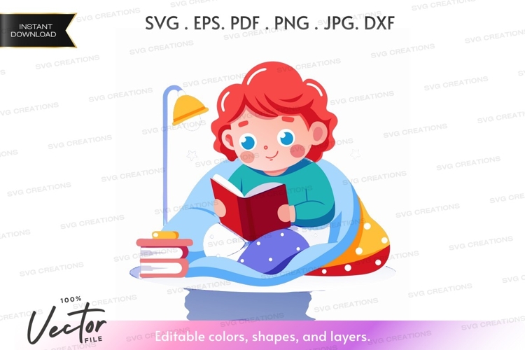 Reading girl vector clipart example image 1