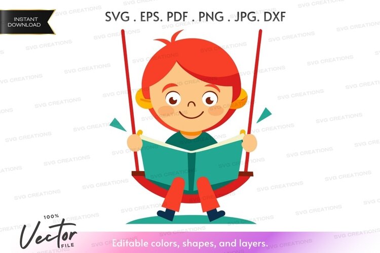 Child reading on a swing example image 1