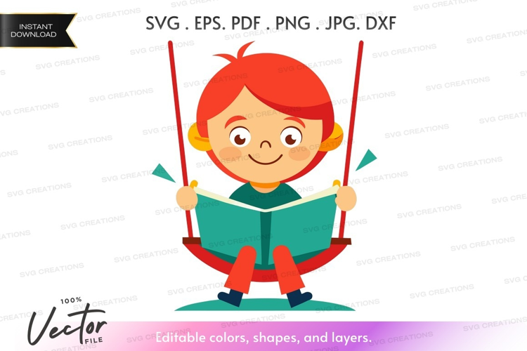 Child reading on a swing