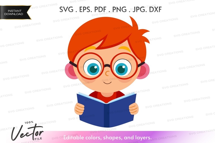 Cartoon Child Reading Book Clipart Image 13
