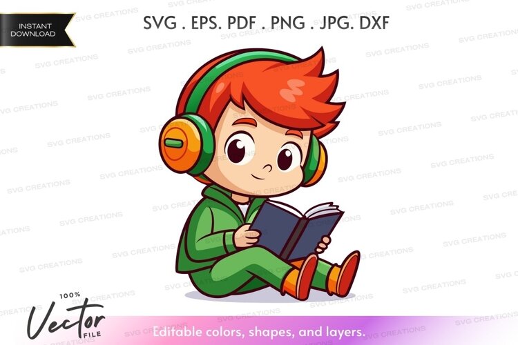 Listening and reading boy example image 1