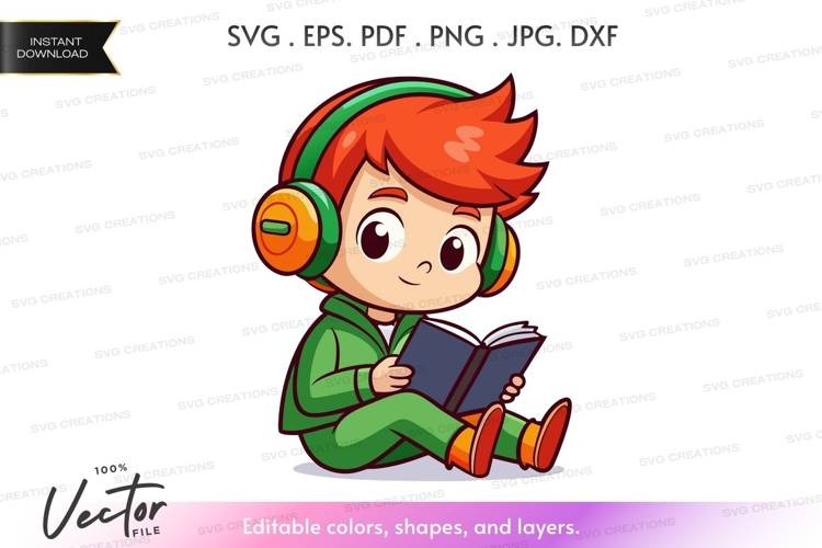 Listening and reading boy