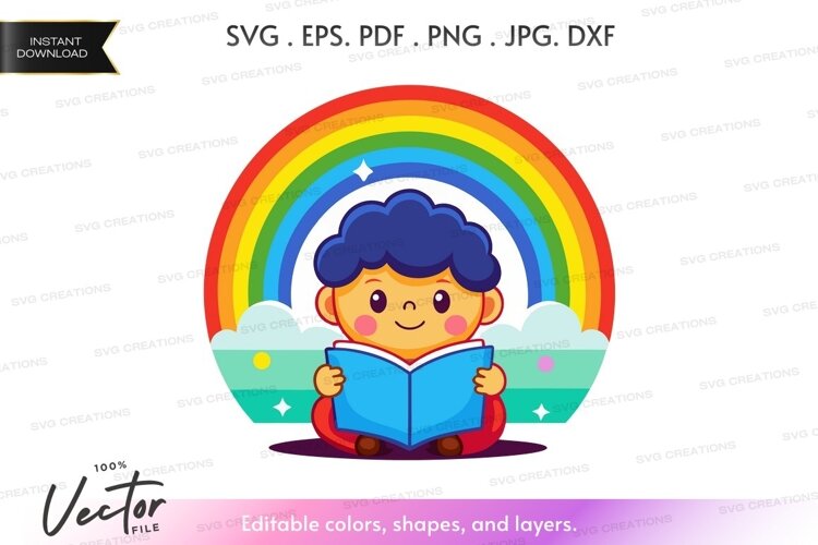 Reading child with rainbow example image 1