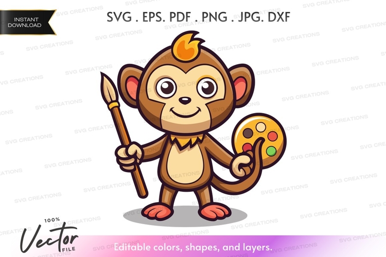 Creative monkey with paintbrush and palette