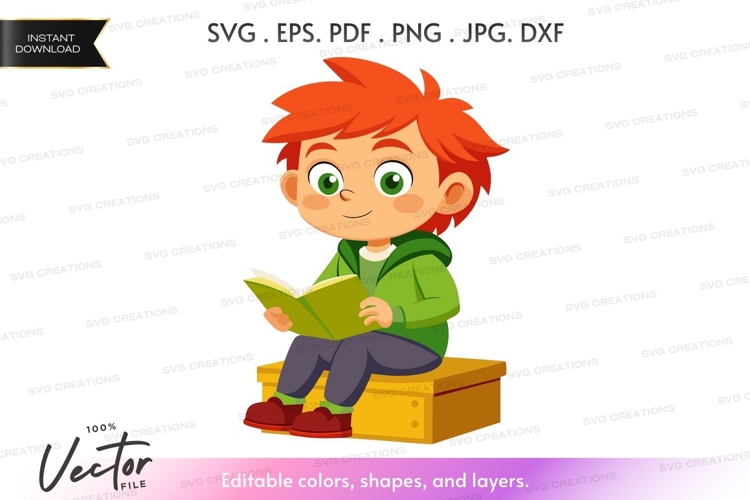 Cartoon Child Reading Book Clipart Image 14