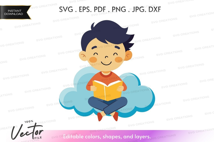 Reading boy on cloud
