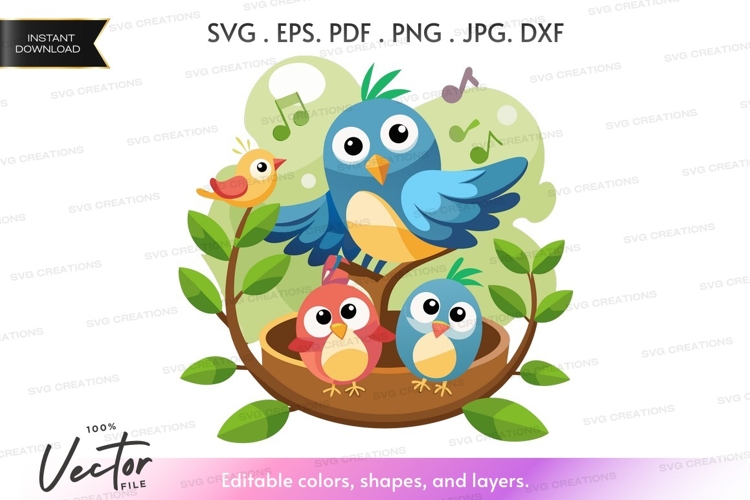 Birds singing in a nest