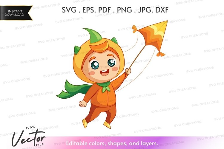 Pumpkin kid holding a flag example image 1