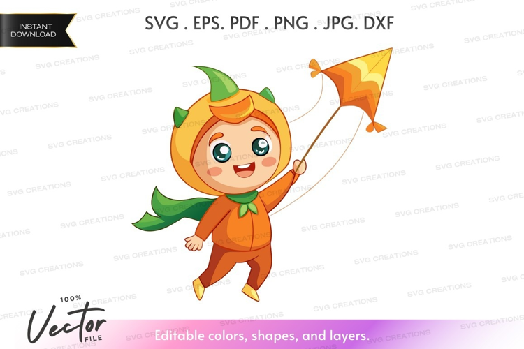Pumpkin kid holding a flag