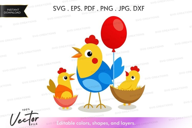 Family of chickens with balloon example image 1