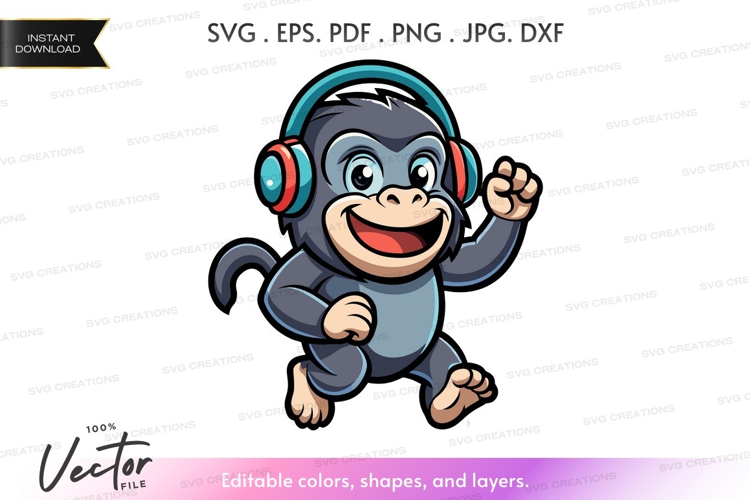 Dancing monkey with headphones
