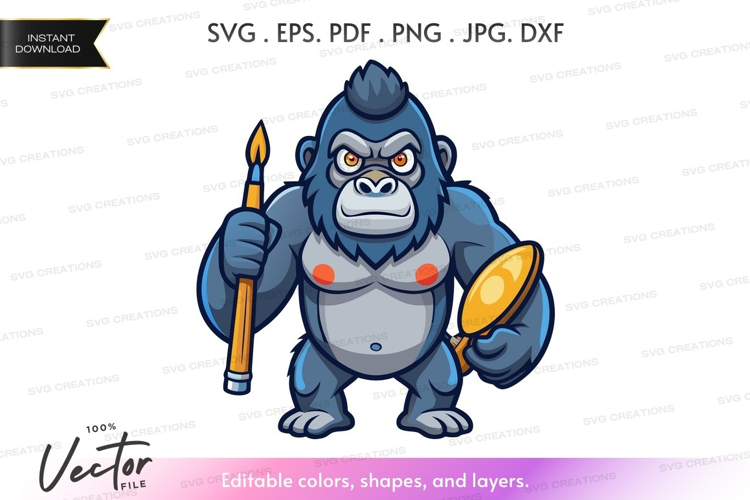 Angry gorilla with paintbrush and shield