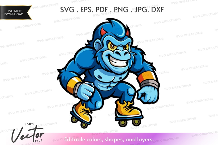 Muscular gorilla skating