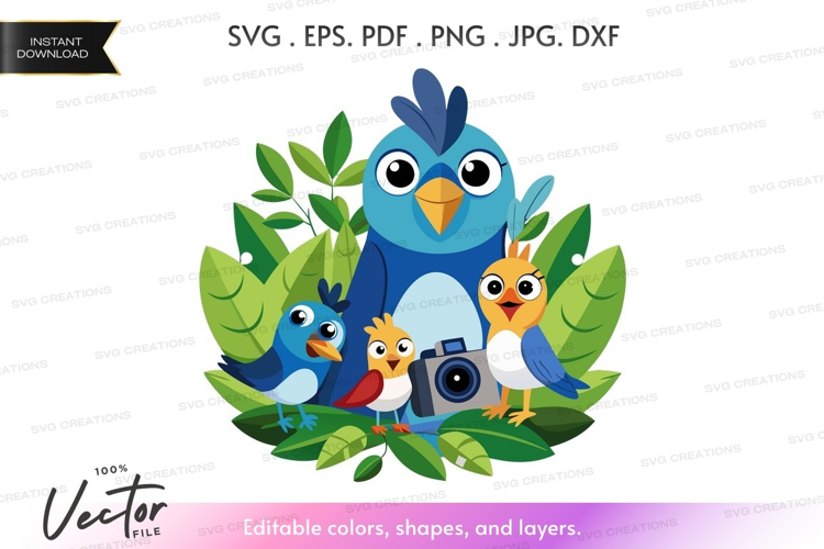 Bird family with camera