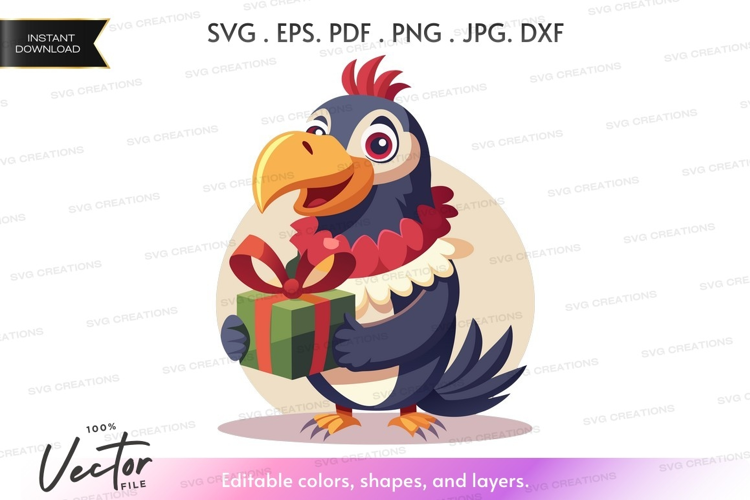 Joyful bird holding a gift box