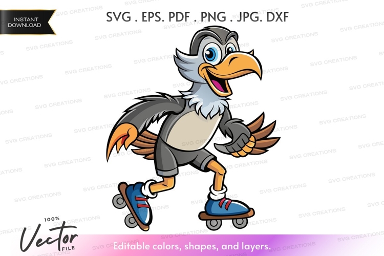 Skating bird vector clipart