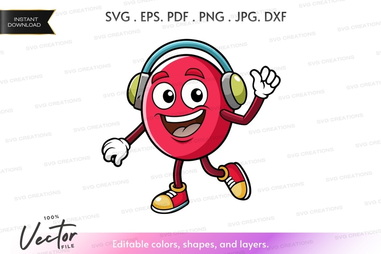 Happy music listening red circle character