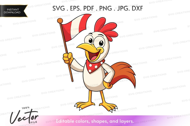 Cheerful rooster with flag