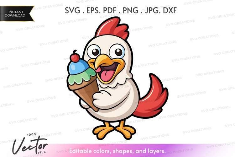 Delighted chicken with ice cream cone