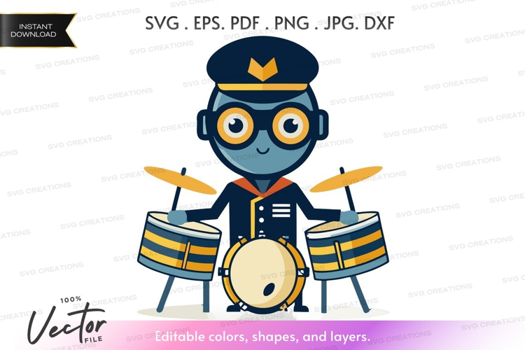 Cartoon robot playing drums