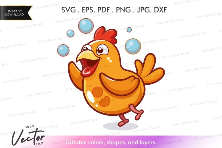 Happy chicken with bubbles vector clipart