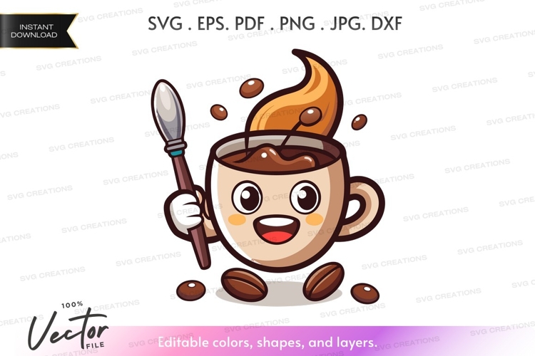 Coffee cup character with spoon