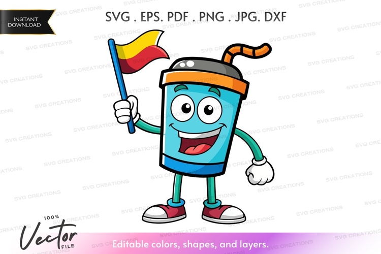 Happy recycling bin with flag