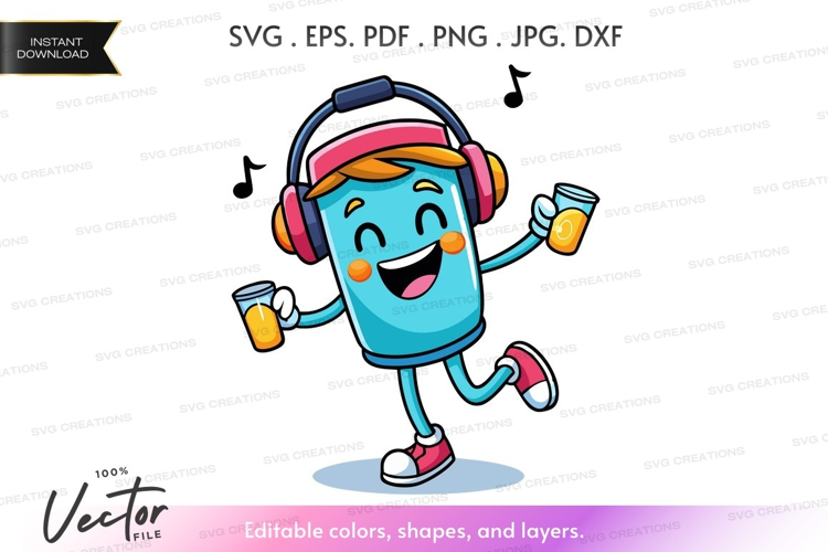 Dancing beer mug with headphones