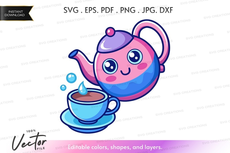 Tea pot pouring tea - vector clipart