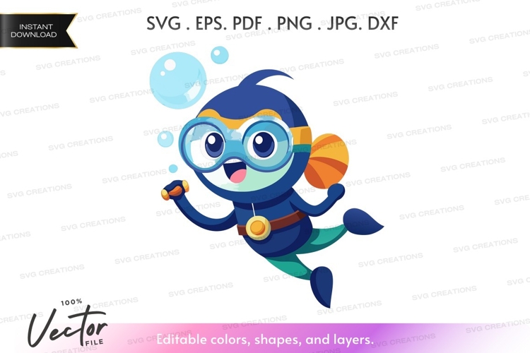 Happy diver with bubbles