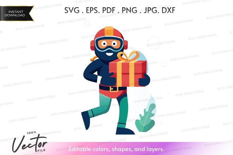 Scuba diver with gift box