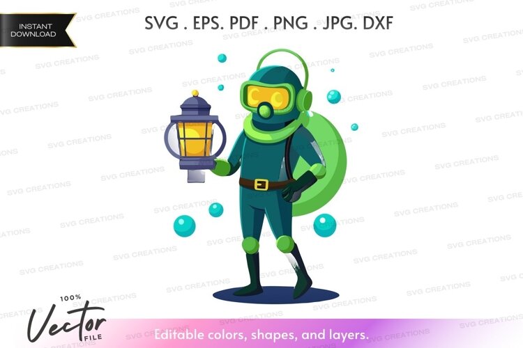 Underwater explorer with lantern example image 1