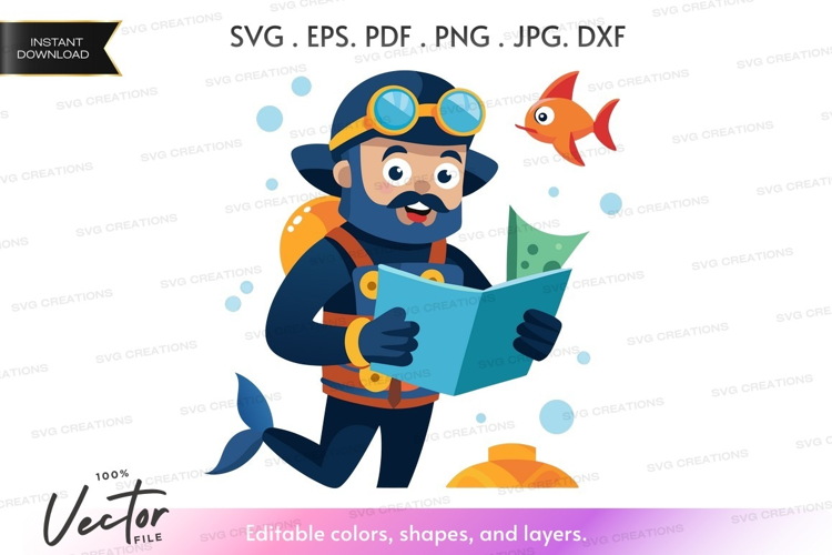 Underwater explorer reading map