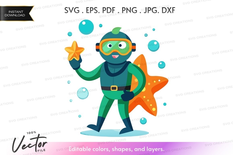 Underwater explorer with starfish