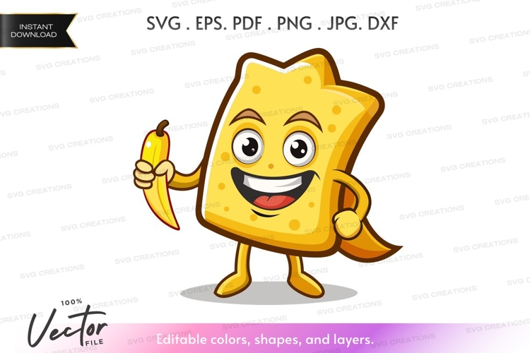 Cheese character holding banana