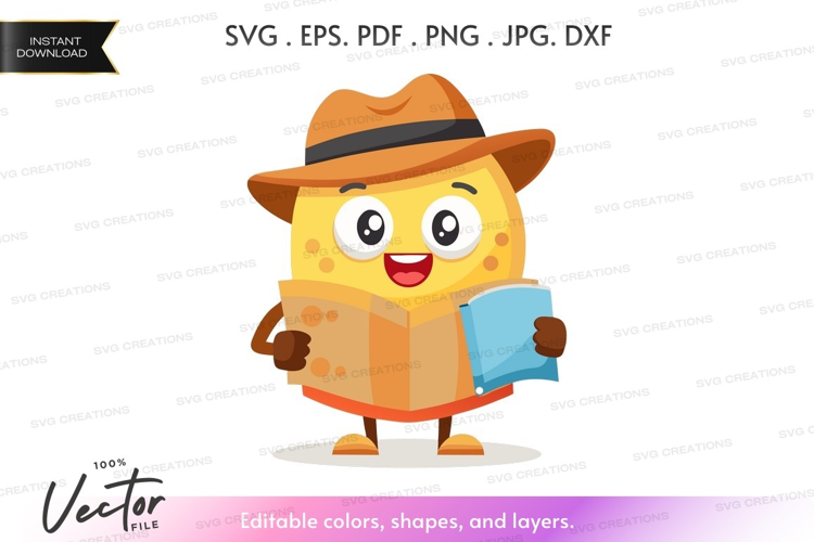 Adventurous yellow character with map and book