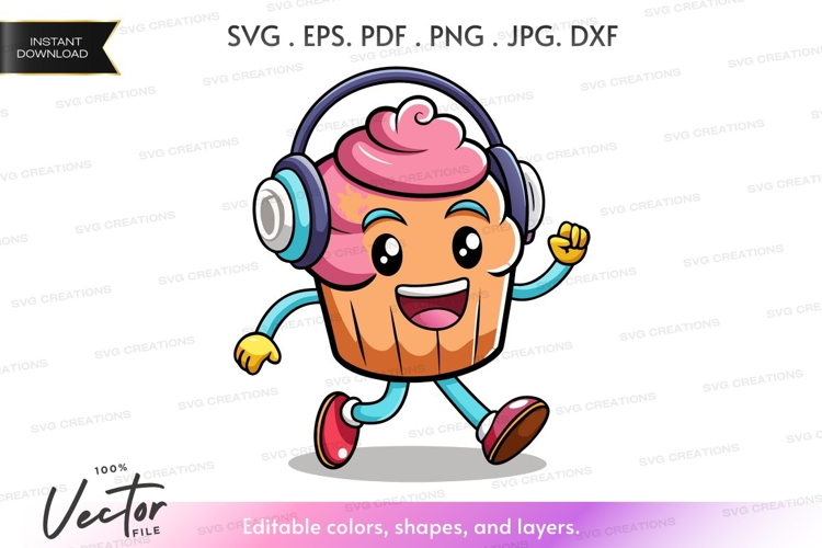 Dancing cupcake with headphones