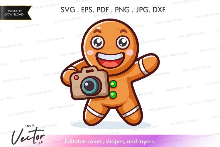 Happy gingerbread man with camera example image 1
