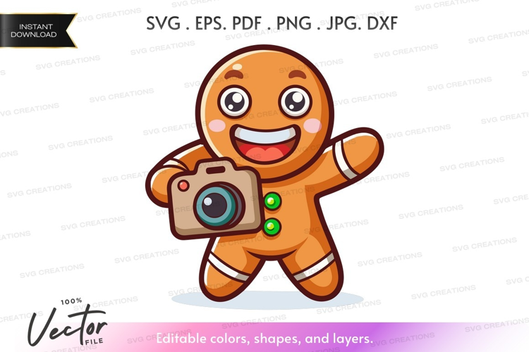 Happy gingerbread man with camera