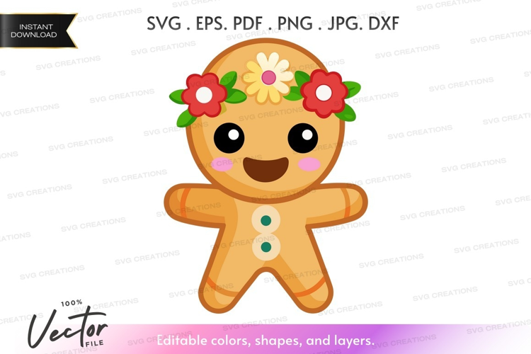 Cute gingerbread girl with flower crown
