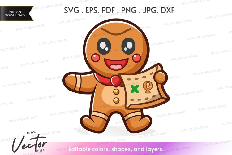 Adventurous gingerbread man with map