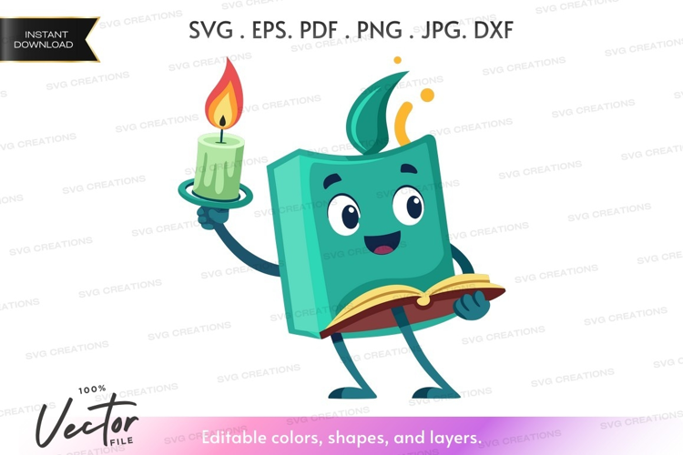 Whimsical book character with candle