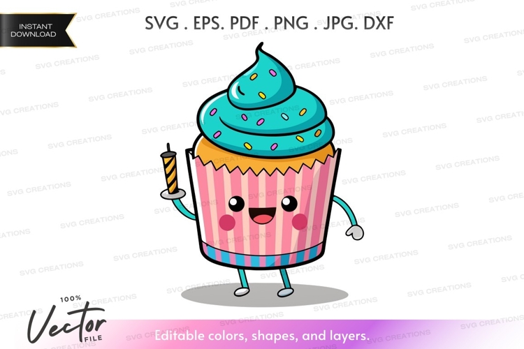 Cute cupcake character holding icing piping bag - vector cli