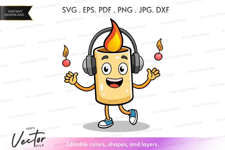 Dancing candle with headphones - vector clipart