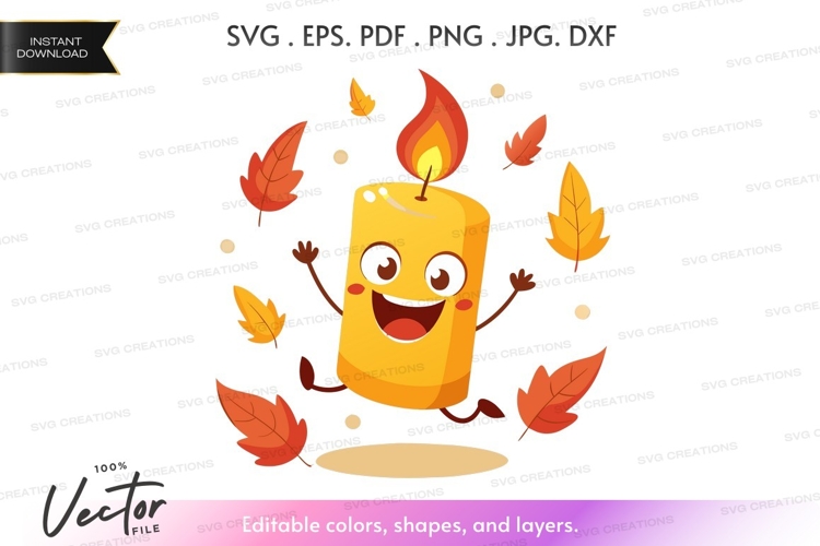 Happy candle dancing with fall leaves