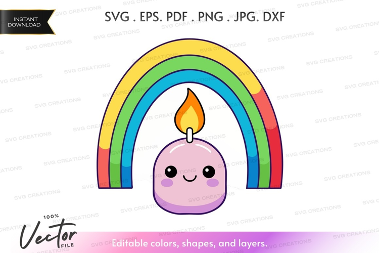 Cute birthday candle with rainbow