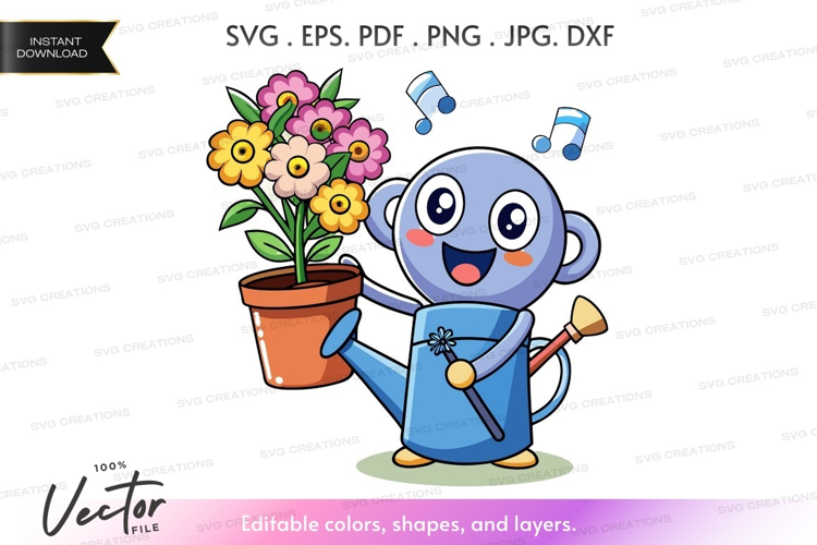 Happy elephant watering flowers