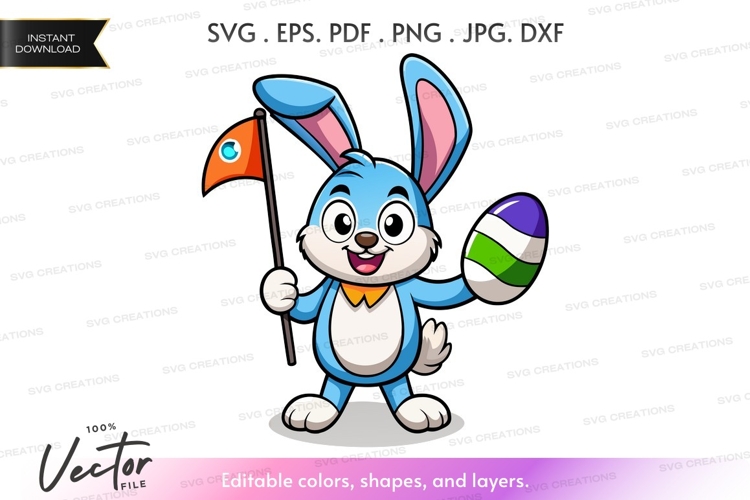 Happy easter bunny with flag and egg